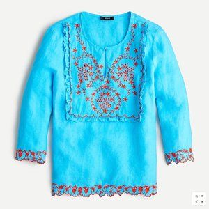 J.Crew Embroidered linen tunic-AM648-MONACO BLUE-NWT